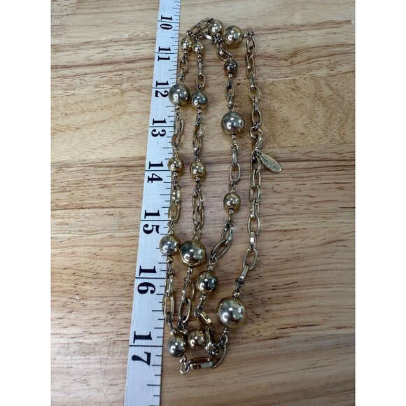 Ann Taylor Gold-Tone Chain Link Necklace With Graduated Beaded Accents 34 Inches - Picture 8 of 10